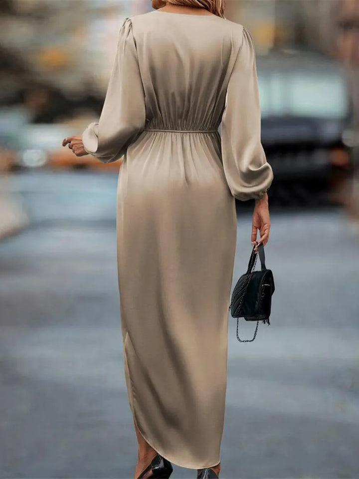 Ludowika High-Low Surplice Balloon Sleeve Midi Dress