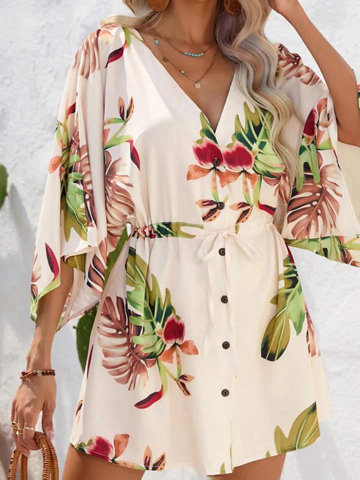 Ludowika Color Block Drawstring Waist Button Up Dress