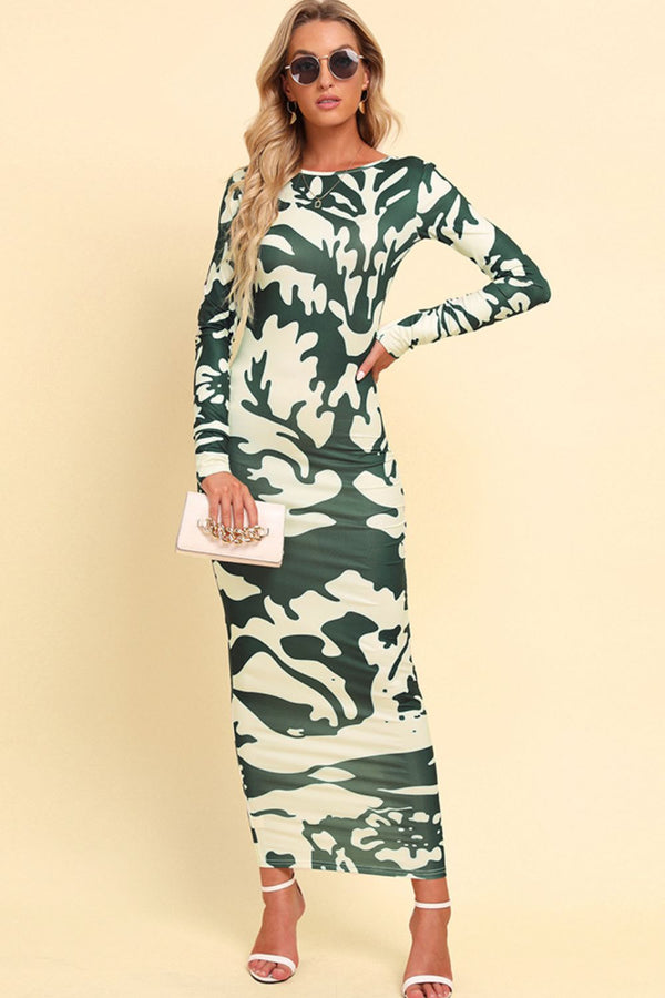 Ludowika Printed Backless Long Sleeve Maxi Dress