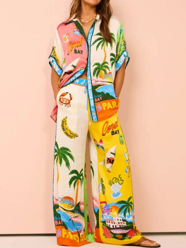 Ludowika Printed Half Sleeve Shirt and Wide Leg Pants Set