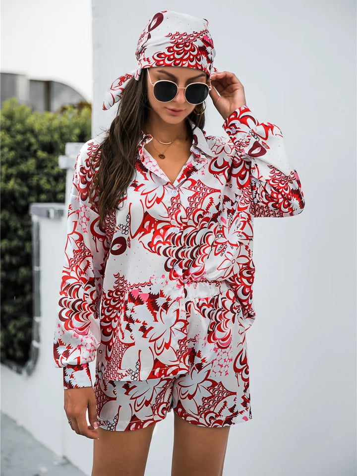 Ludowika Printed Button Up Long Sleeve Shirt and Shorts Set