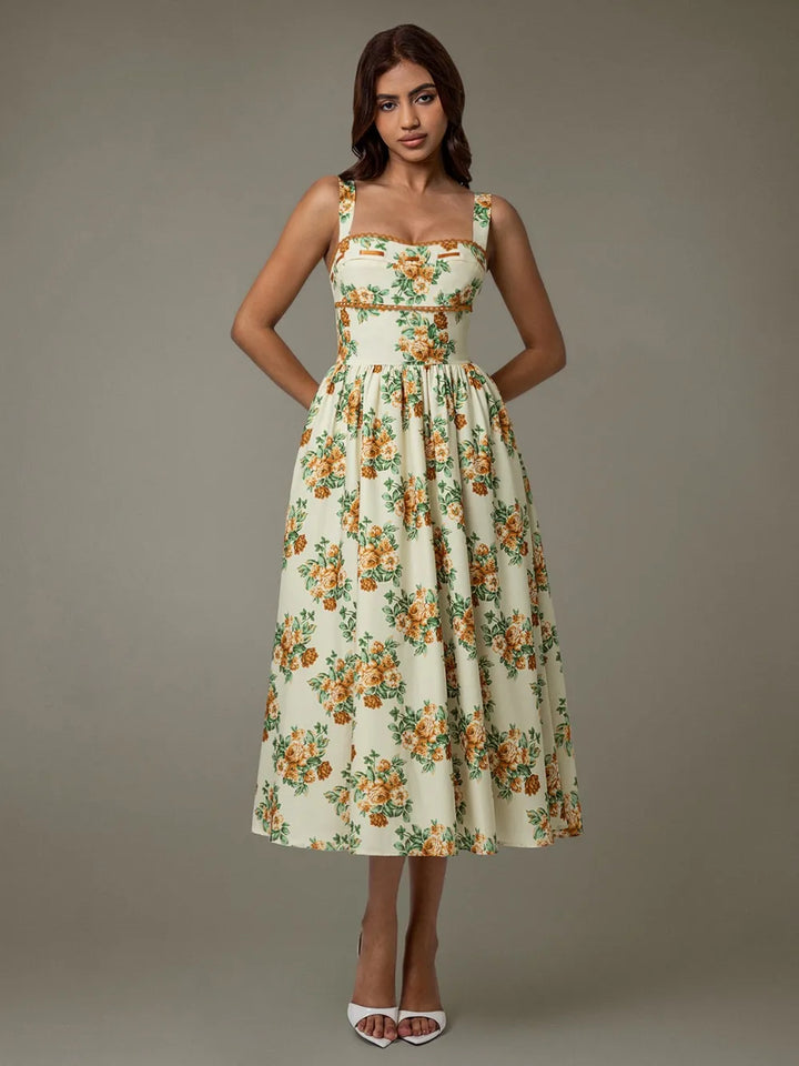 Ludowika Lace Trim Floral Sleeveless Midi Dress