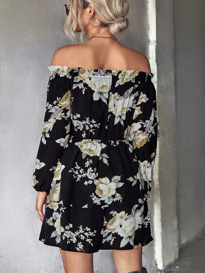 Ludowika Off-Shoulder Floral Print Long Sleeve Mini Dress