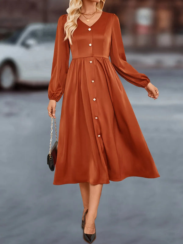 Ludowika V-Neck Balloon Sleeve Midi Dress