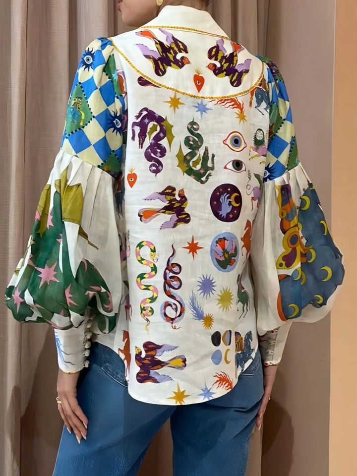 Ludowika Printed Button Up Lantern Sleeve Shirt