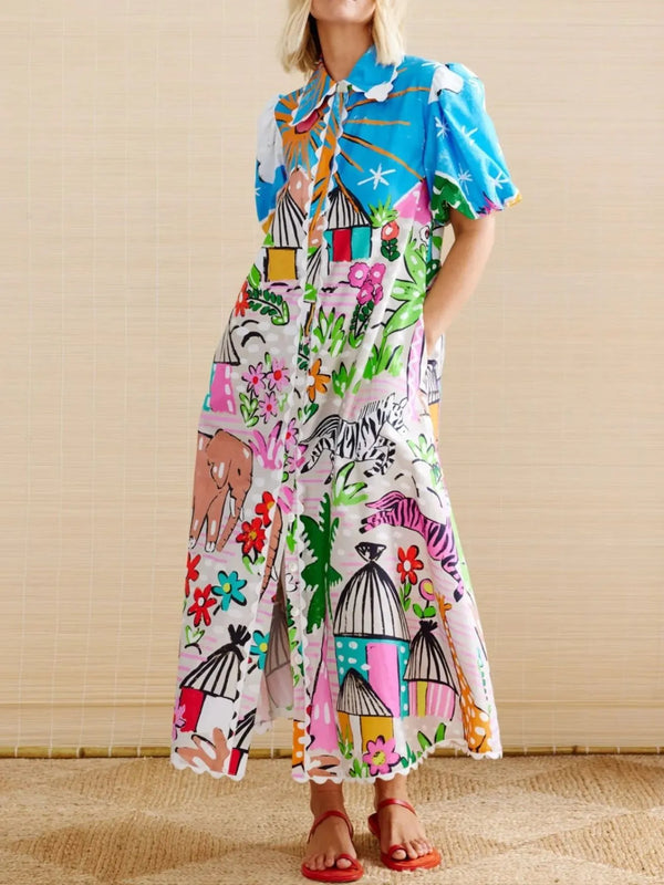 Ludowika Button Down Tropical Short Sleeve Shirt Dress