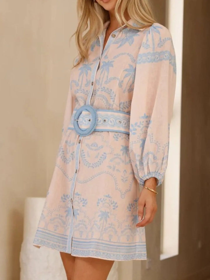 Ludowika Printed Button Down Shirt Dress with Belt