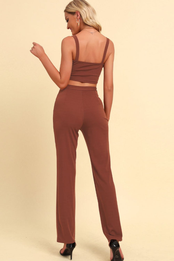 Ludowika Chain Detail Cropped Cami and Straight Leg Pants Set