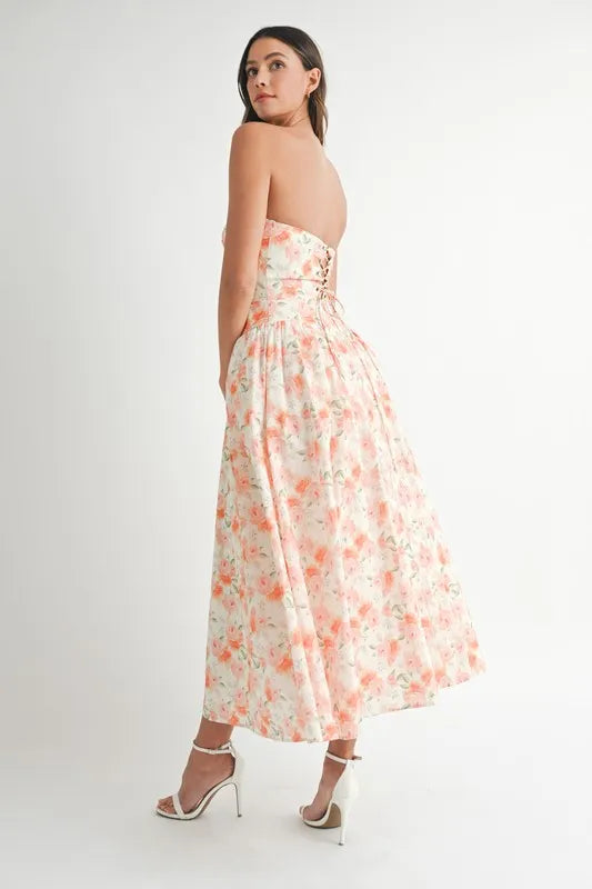 Sweetheart Neckline Floral Printed Midi Dress - Ludowika 