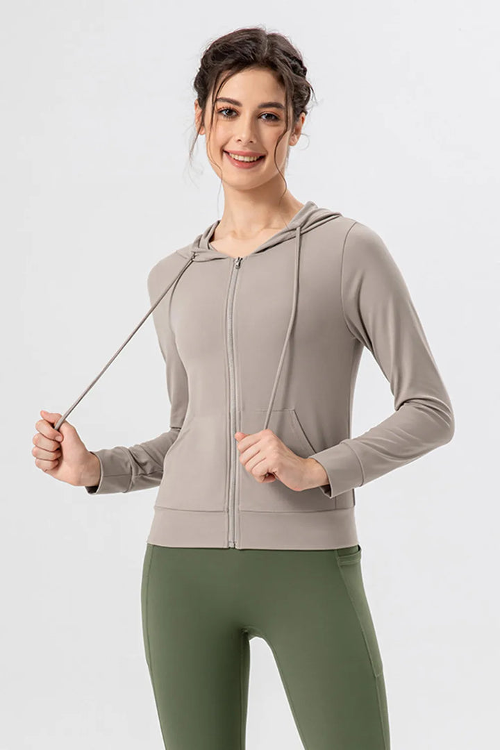Ludowika Drawstring Zip Up Hooded Active Outerwear