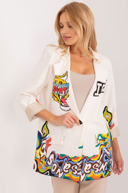 Women's jacket featuring a unique tiger doodle print, adding an artistic and bold touch to any outfit with a comfortable, versatile fit.