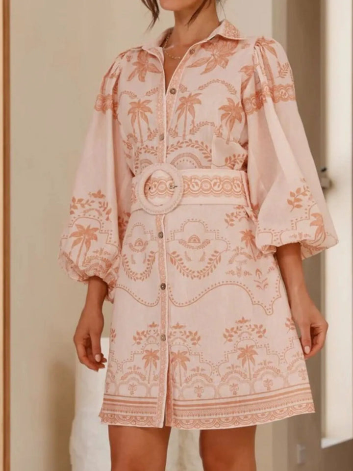 Ludowika Printed Button Down Shirt Dress with Belt