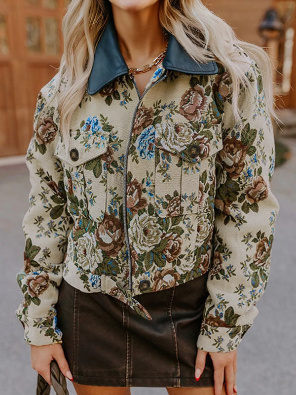 Ludowika Floral Print Zip Up Contrast Collared Jacket