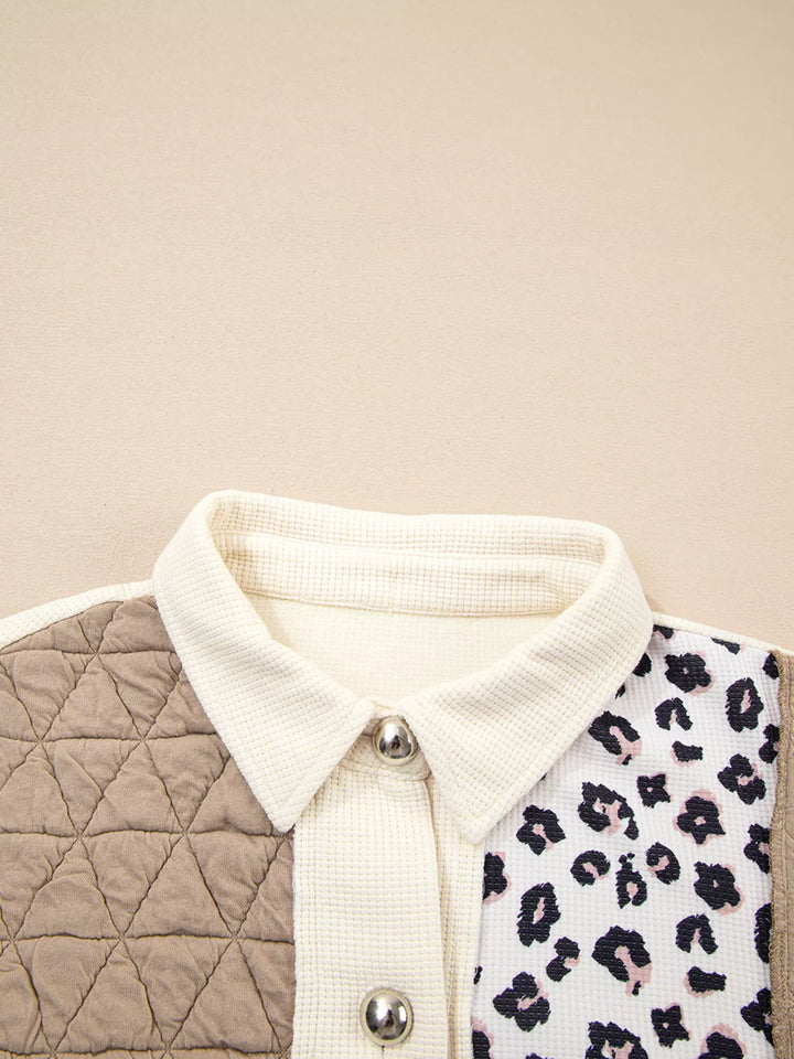 Ludowika Leopard Waffle Quilted Patchwork Button Front Jacket