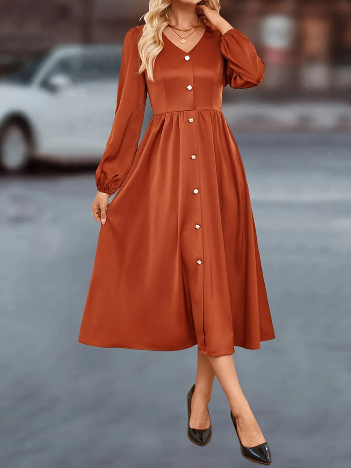 Ludowika V-Neck Balloon Sleeve Midi Dress