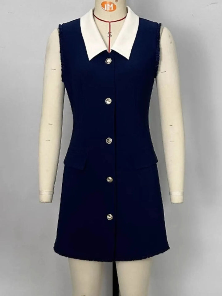 Ludowika Contrast Collar Button-Front Sleeveless Mini Dress
