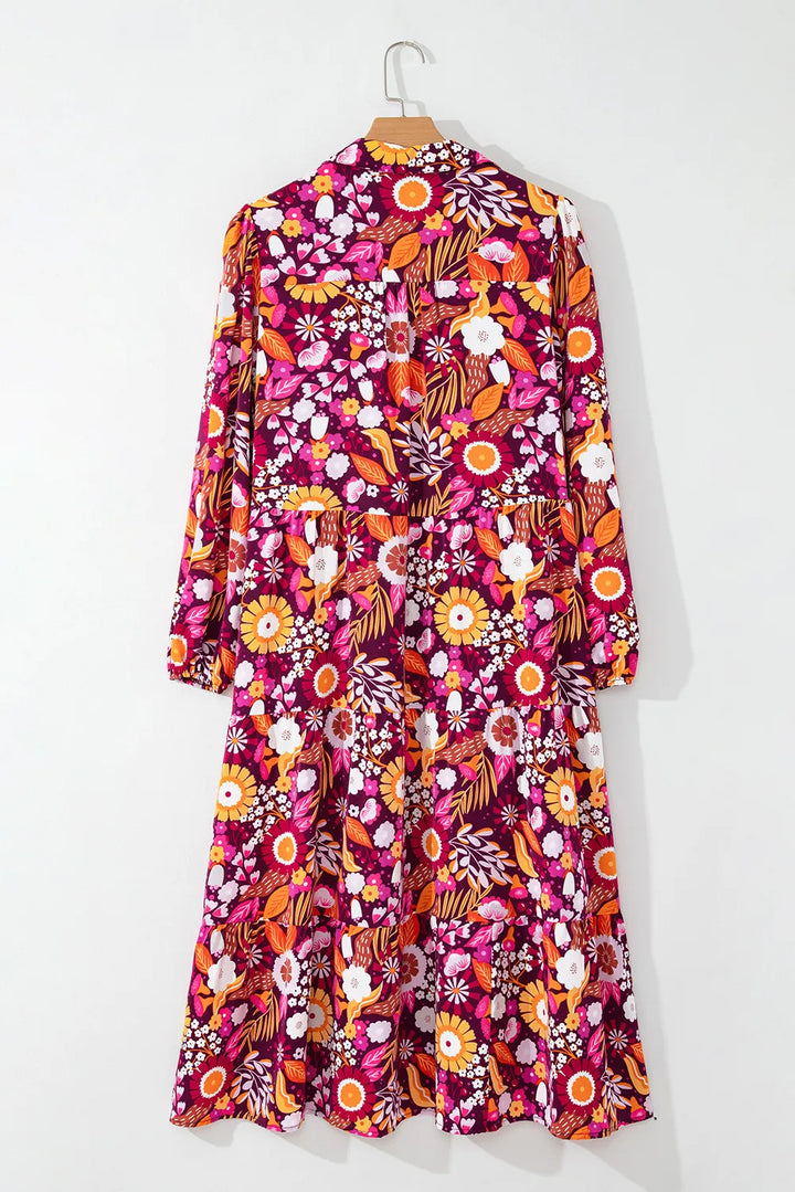 Ludowika Printed Johnny Collar Long Sleeve Midi Dress