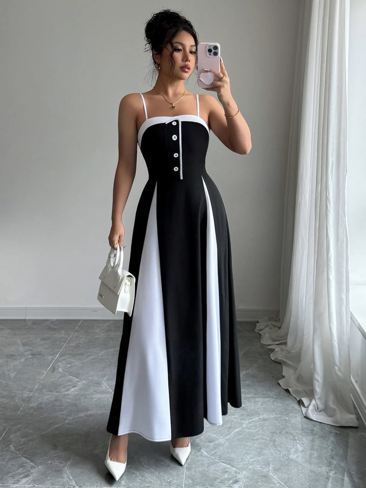 Ludowika Decorative Button Contrast Maxi Cami Dress
