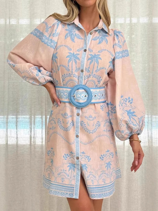 Ludowika Printed Button Down Shirt Dress with Belt