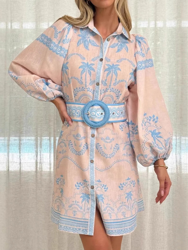 Ludowika Printed Button Down Shirt Dress with Belt