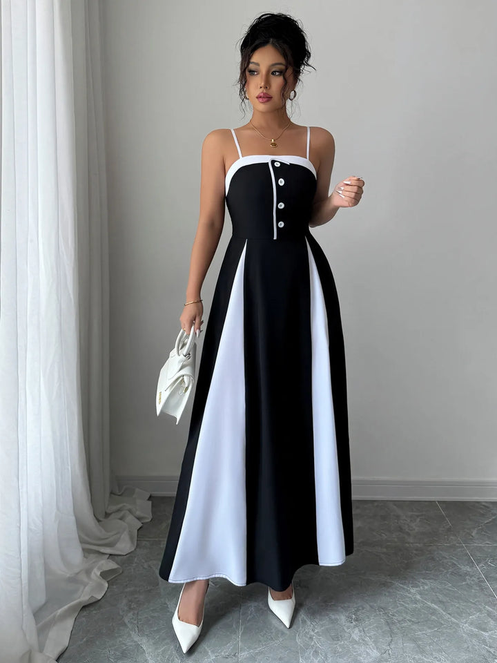 Ludowika Decorative Button Contrast Maxi Cami Dress