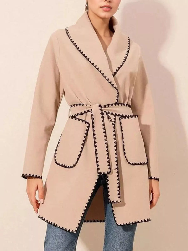 Ludowika Contrast Trim Tie Waist Outerwear