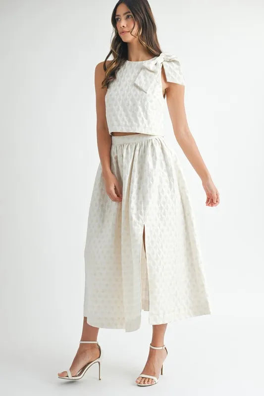 Taffeta Polka Dot Shoulder Ribbon Top and Skirt Set - Ludowika 