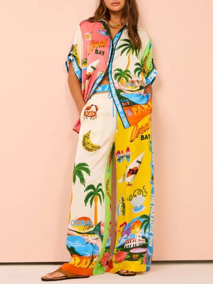 Ludowika Printed Half Sleeve Shirt and Wide Leg Pants Set