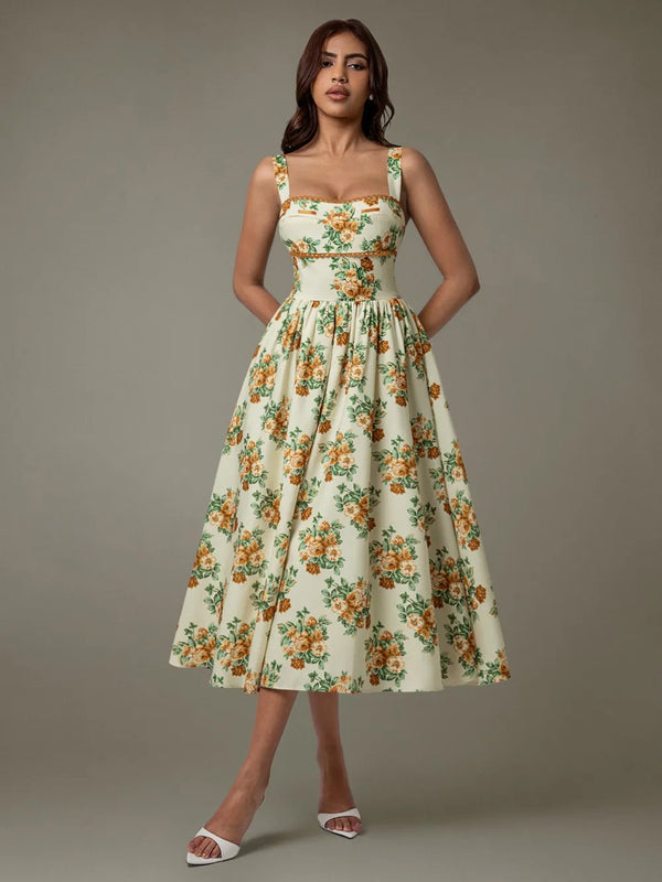 Ludowika Lace Trim Floral Sleeveless Midi Dress