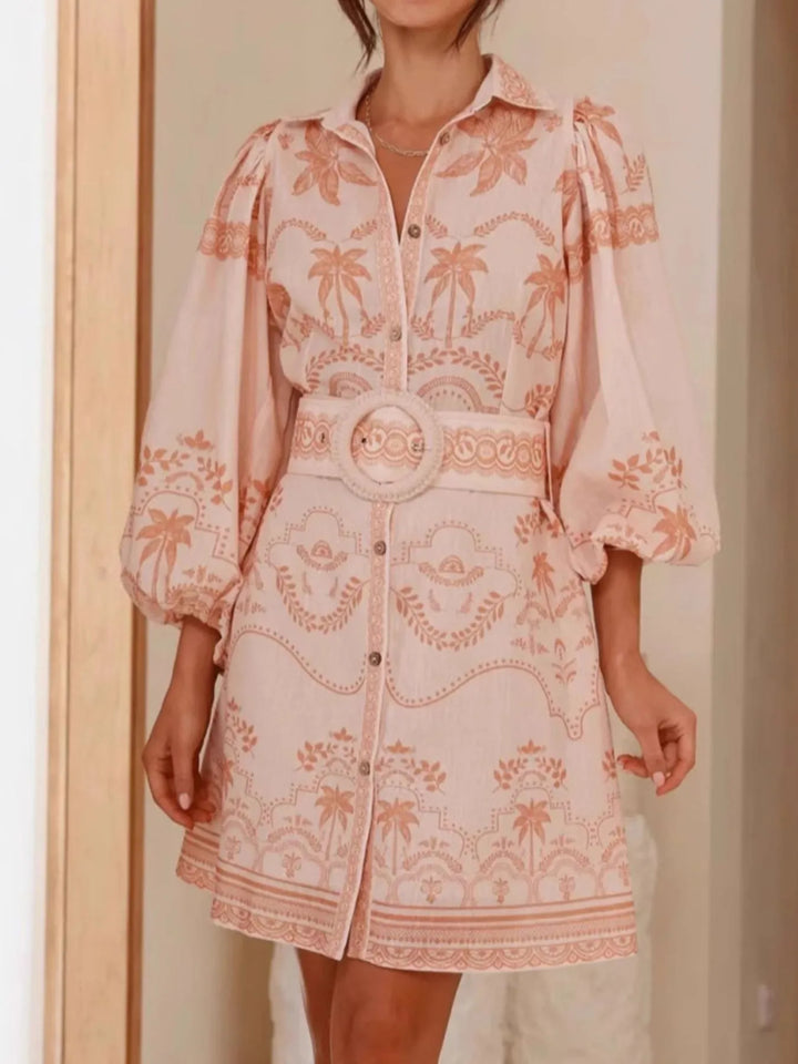 Ludowika Printed Button Down Shirt Dress with Belt
