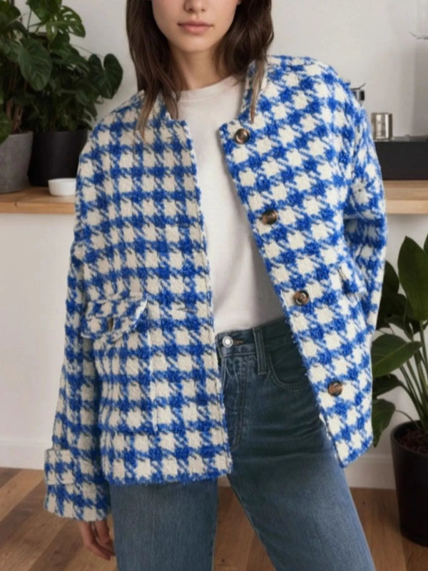 Ludowika Houndstooth Button Up Long Sleeve Jacket