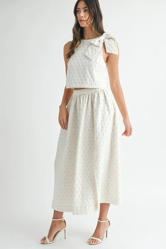 Taffeta Polka Dot Shoulder Ribbon Top and Skirt Set - Ludowika 