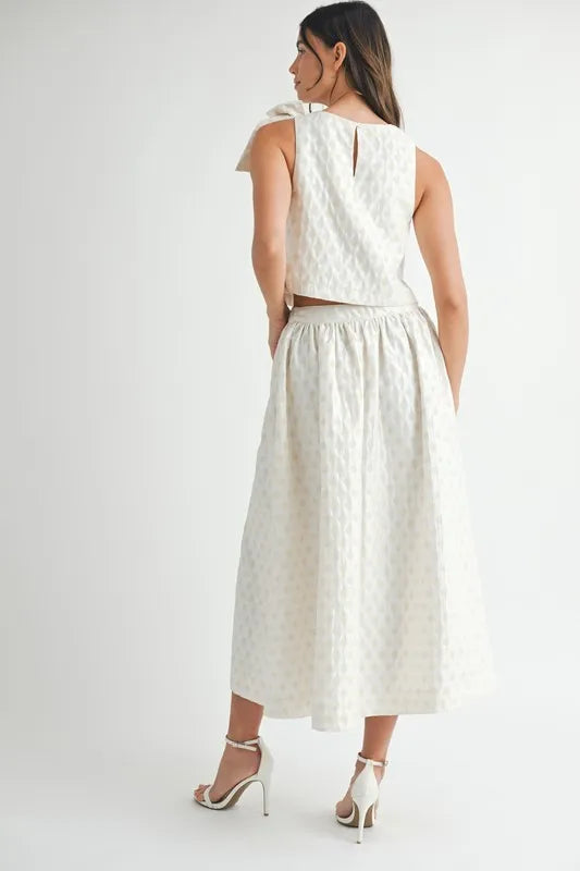 Taffeta Polka Dot Shoulder Ribbon Top and Skirt Set - Ludowika 