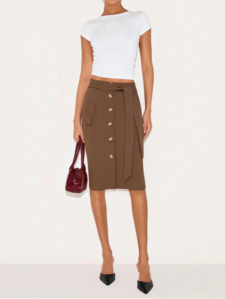 Ludowika Button Detail Belted Cargo Skirt