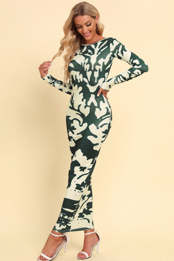Ludowika Printed Backless Long Sleeve Maxi Dress