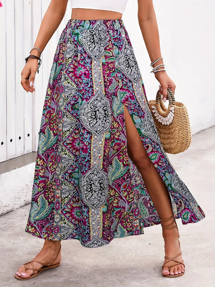Ludowika Slit Printed Elastic Waist Skirt