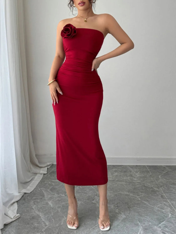 Ludowika Slit Back Flower Tube Midi Dress