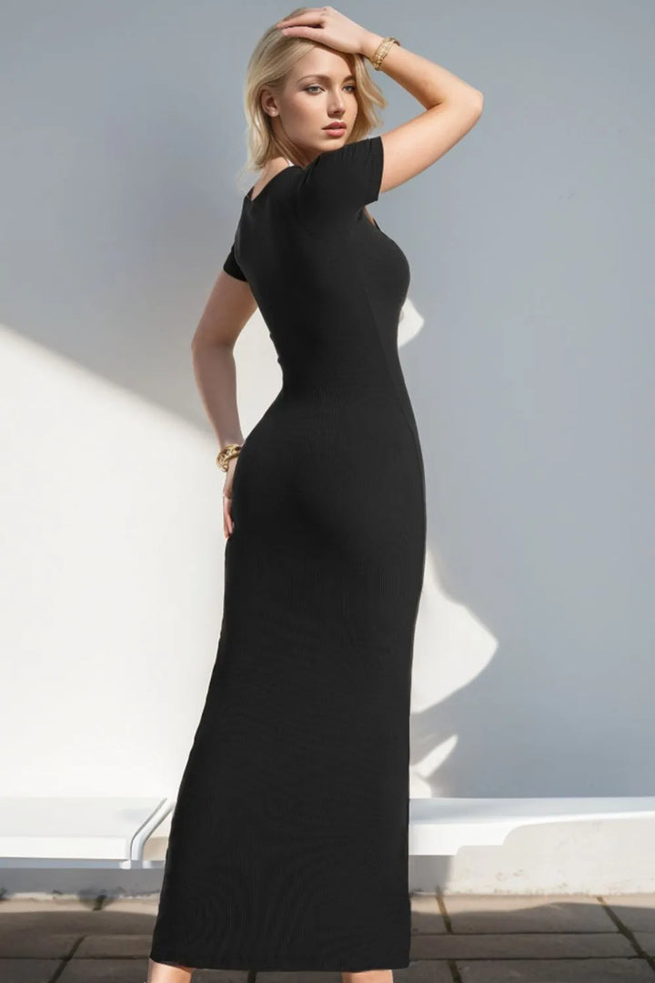 Ludowika Built-In Shapewear Square Neck Short Sleeve Maxi Dress