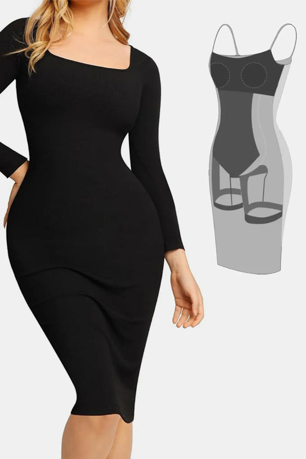 Ludowika Full Size Built-In Shapewear Square Neck Long Sleeve Dress
