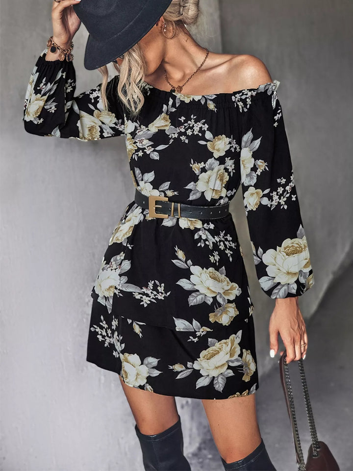 Ludowika Off-Shoulder Floral Print Long Sleeve Mini Dress
