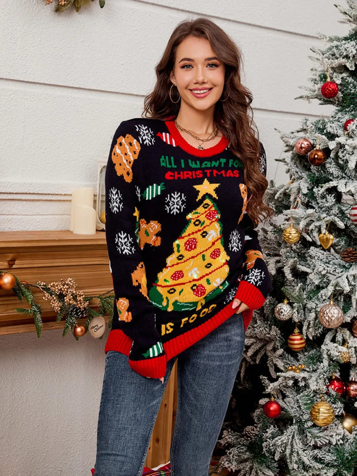 Ludowika Christmas Element Round Neck Long Sleeve Sweater