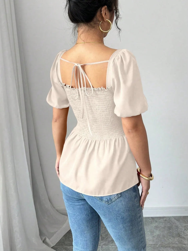 Ludowika Smocked Square Neck Short Sleeve Blouse