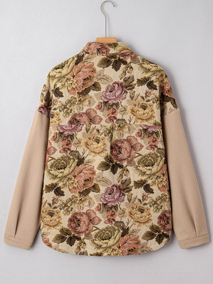 Ludowika Floral Waffle Knit Patchwork Chest Pockets Buttoned Jacket