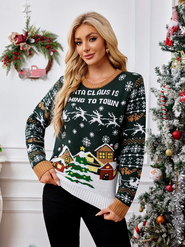 Ludowika Christmas Graphic Round Neck Long Sleeve Sweater