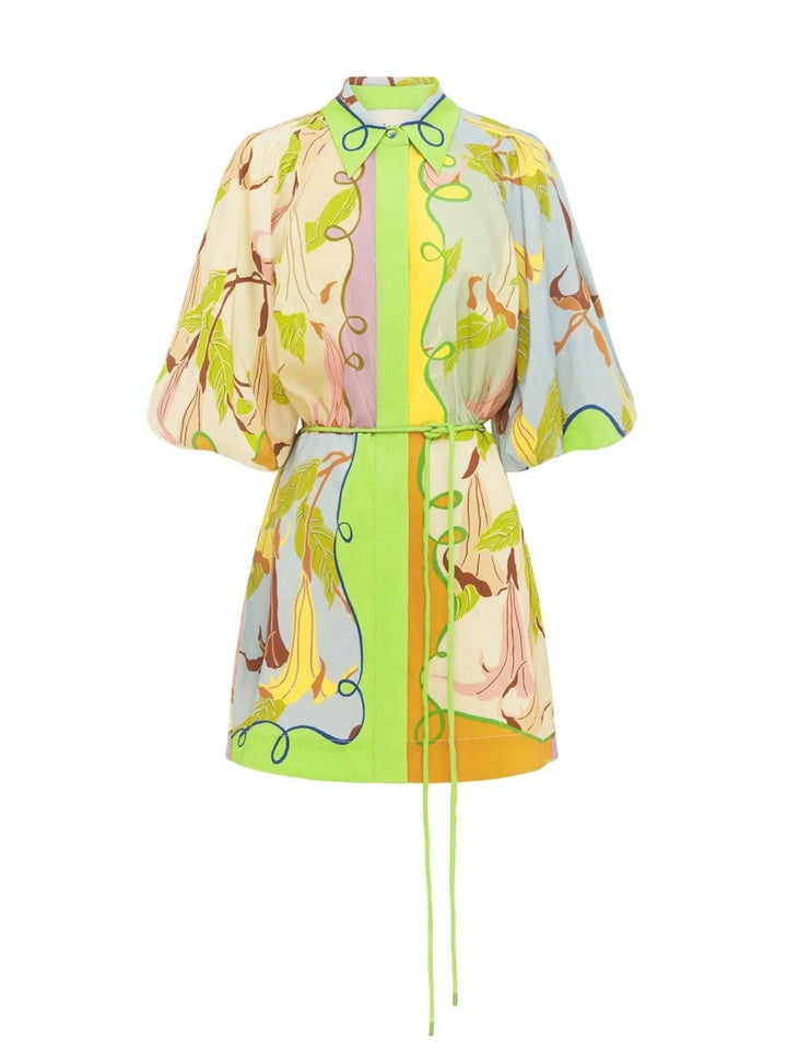 Ludowika Abstract Print Tie Front Mini Shirt Dress with Pockets
