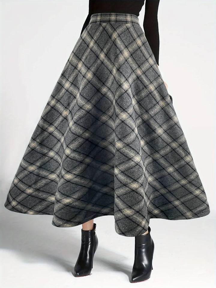 Ludowika Plaid Elastic Waist Midi Skirt