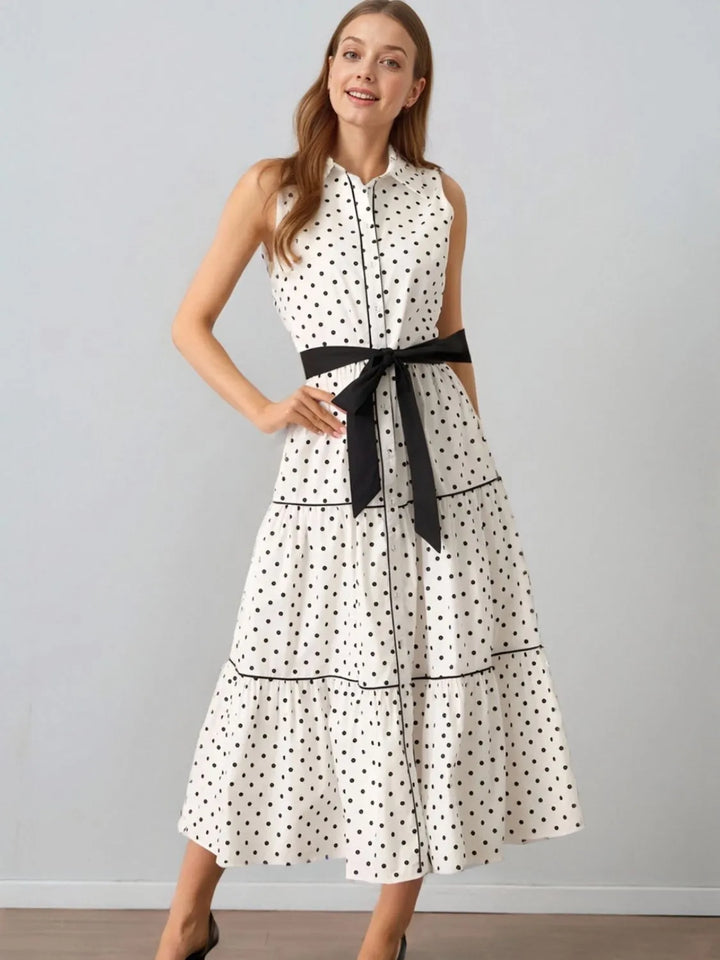 Ludowika Polka Dot Sleeveless Midi Shirt Dress