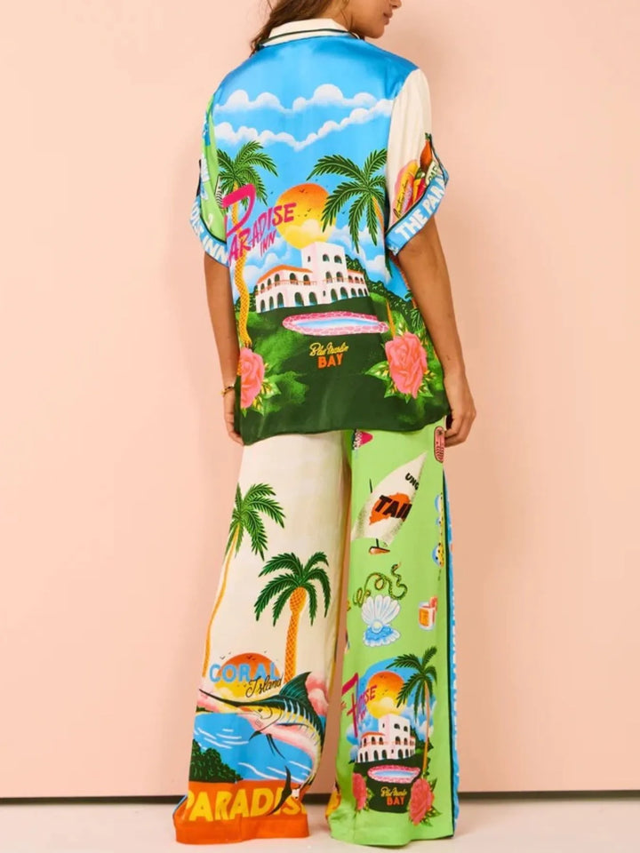 Ludowika Printed Half Sleeve Shirt and Wide Leg Pants Set