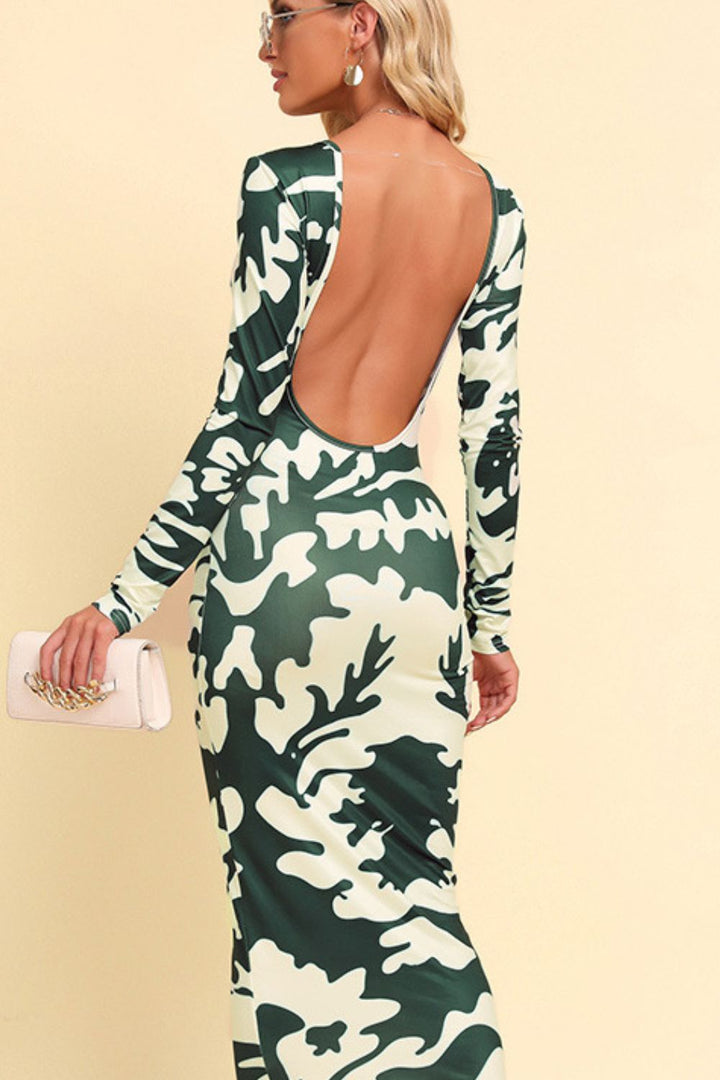 Ludowika Printed Backless Long Sleeve Maxi Dress