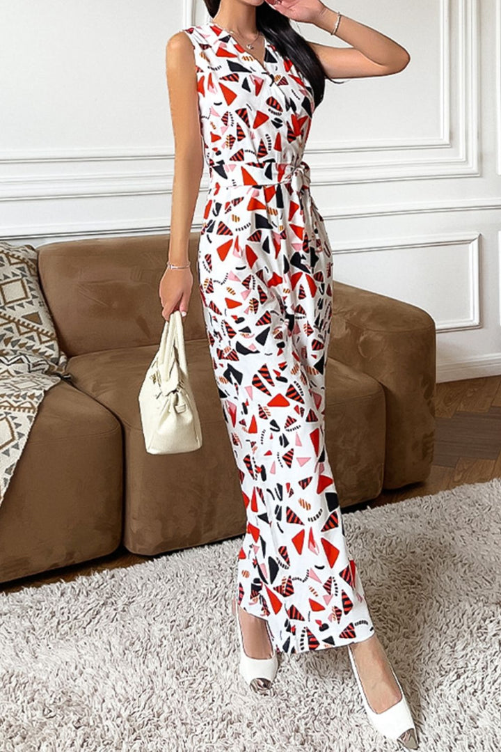 Ludowika Printed Surplice Neck Sleeveless Jumpsuit